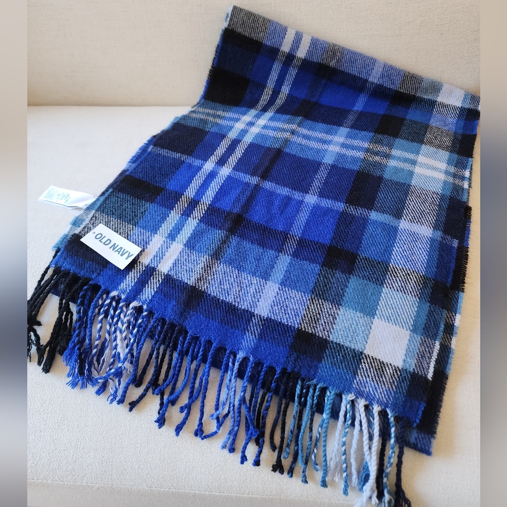 Old Navy Blue and Black Plaid Scarf